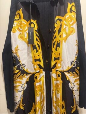 Versace Black, White & Gold Baroque Knit Cardigan
